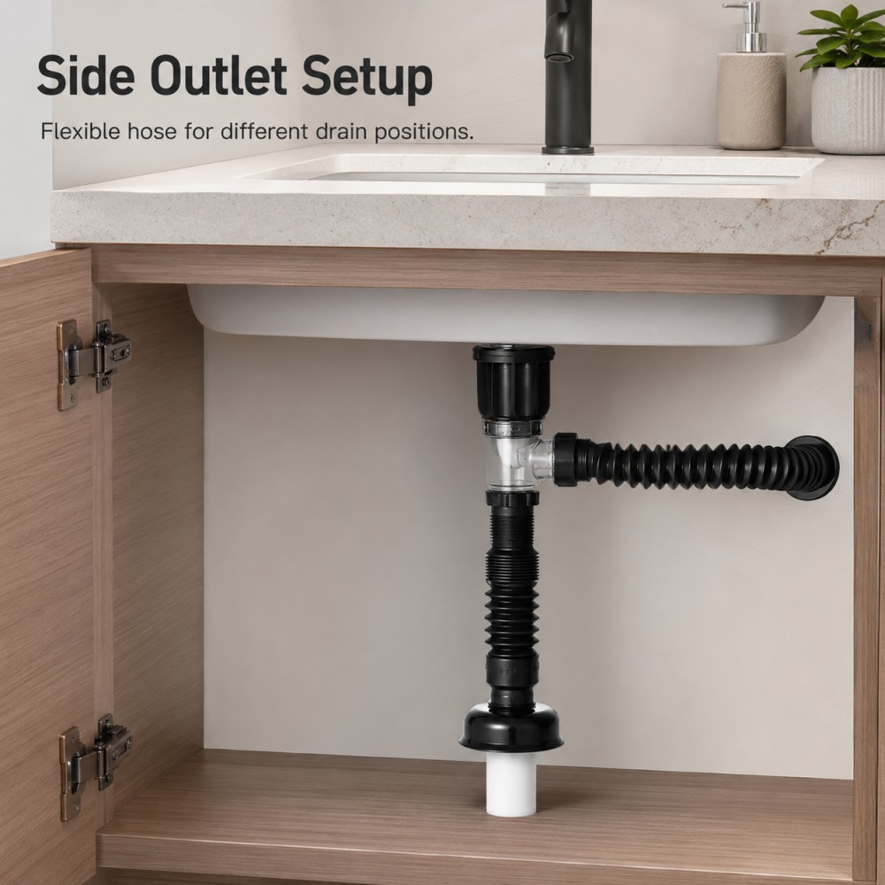 Drain Pipe Clip - ชุดท่อระบายน้ำอ่างล้างหน้าในห้องน้ำ 1-5 ชิ้น พร้อมฝาปิดแบบ Pop-Up ท่ออ่อน